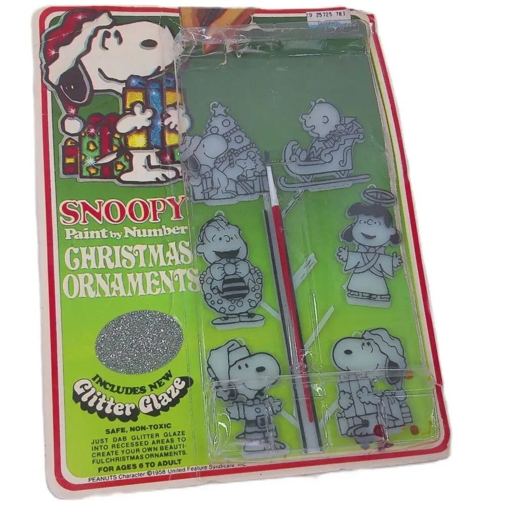 Vintage Snoopy Paint By Numbers Christmas Ornaments Set Of 6 READ